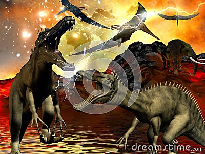 Dinosaur doomsday 3d rendering Stock Photo