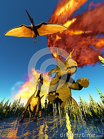 Dinosaur doomsday 3d rendering Stock Photo