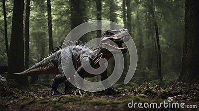 dinosaur in the forest vicious dinosaur was a loyal servant of Big Brother. It had been made by the Party, but it looked natural Stock Photo