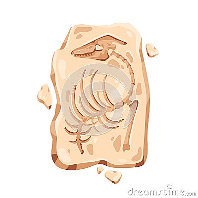 Dinosaur fossil stone, ancient old prehistoric imprint. Archeology art, rock with organic fossilized footprint of dino Vector Illustration