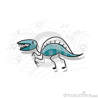 Dinosaur, funny sketch for your design Vector Illustration