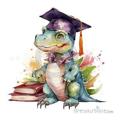 Dinosaur Graduate Student University School Watercolor Sublimation Clipart Stock Photo