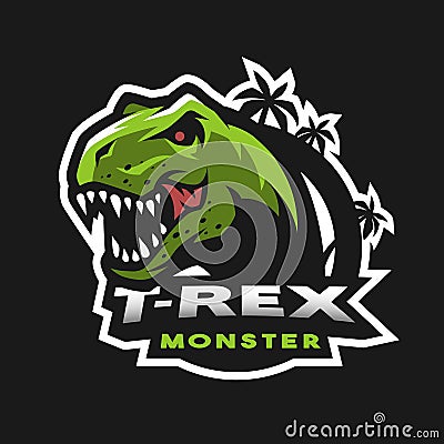 Dinosaur head logo, emblem. Vector Illustration