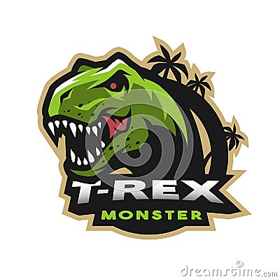 Dinosaur head logo, emblem. T-rex monster. Vector Illustration