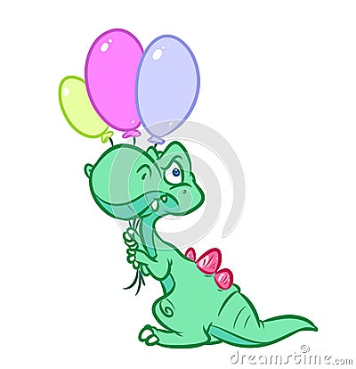 Dinosaur holiday balloons cartoon illustration Cartoon Illustration