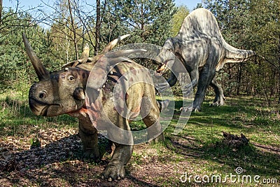 Dinosaur hunt for food. Stock Photo