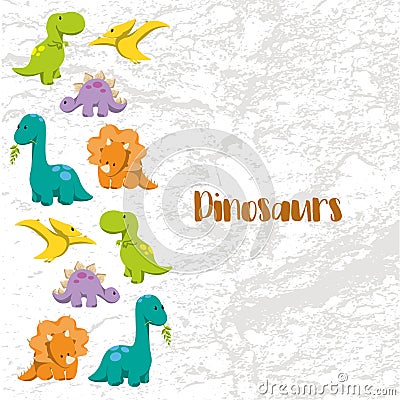 Dinosaur icons in flat style for designing dino party, children holiday, dinosaurus related materials Stock Photo