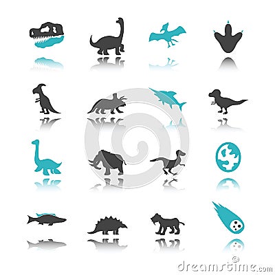 Dinosaur icons with reflection Vector Illustration