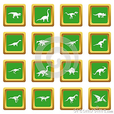 Dinosaur icons set green Vector Illustration