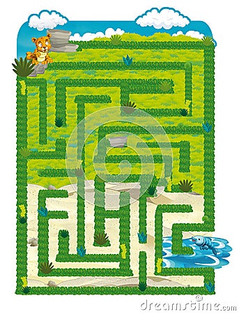 The dinosaur land - game for kids - maze Cartoon Illustration