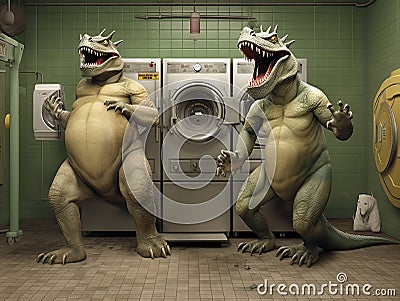 Dinosaur laundromat Stock Photo