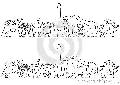 Dinosaur line art border Vector Illustration