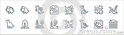 dinosaur line icons. linear set. quality vector line set such as rocks, dinosaur, natural, dinosaur, meteor, spinosaurus, trees, Vector Illustration