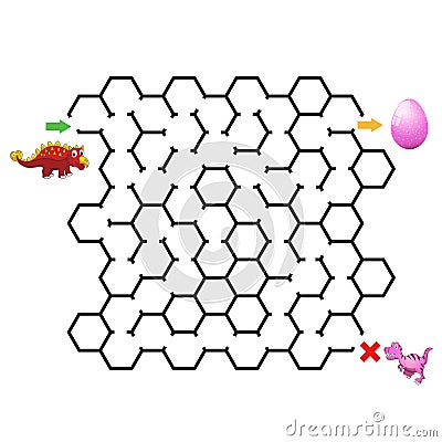 Dinosaur Mazes for Kids. Maze games worksheet for children with surprise egg. Game and activities for kids.Games for Homeschooling Vector Illustration