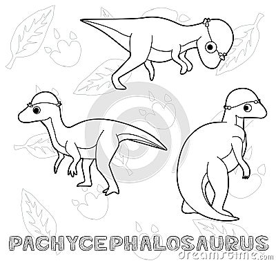 Dinosaur Pachycephalosaurus Cartoon Vector Illustration Monochrome Vector Illustration