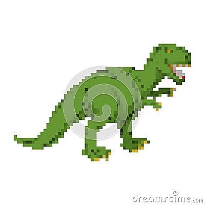 Dinosaur pixel art. Tyrannosaurus pixelated. Dino retro games. 8 Vector Illustration