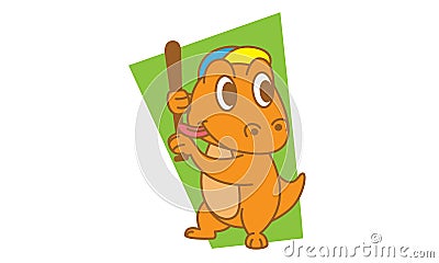 Dinosaur Playing Baseball Vector Illustration