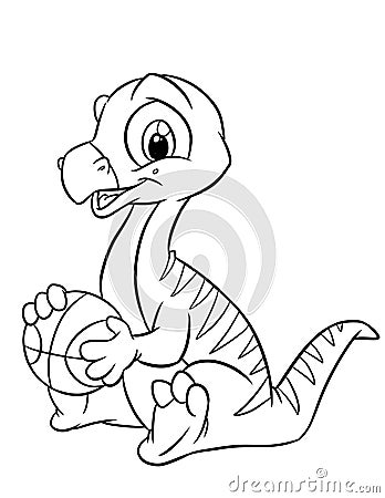 Dinosaur playing basketball coloring page cartoon illustration Cartoon Illustration
