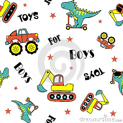 Dinosaur playing scooter and cars Stock Photo