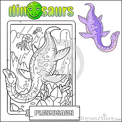 dinosaur plesiosaur coloring book Vector Illustration