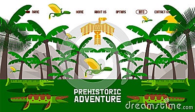 Dinosaur prehistoric adventure, website in simple geometric cartoon style, vector illustration Vector Illustration