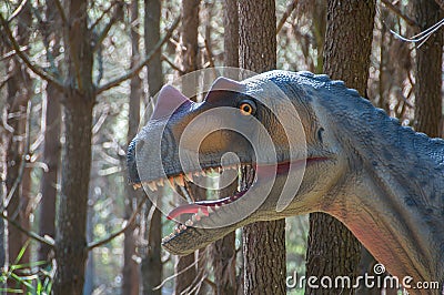 Dinosaur replica head at Dino Park, in Portugal, in real size Editorial Stock Photo