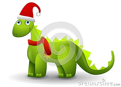 Dinosaur in Santa Hat Cartoon Illustration
