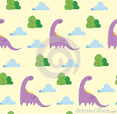 Dinosaur seamless background in kawaii style vector Stock Photo