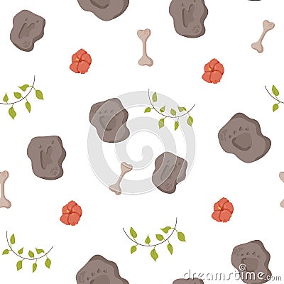 Dinosaur seamless pattern footprint tracks. Minimal color background with paw, stones, rainbow. Dinosaur footprint seamless Vector Illustration