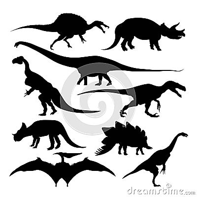 Dinosaur silhouettes extinct species isolated ancient animals Vector Illustration