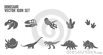 Dinosaur Skeleton Fossil Vector Icon Set Vector Illustration