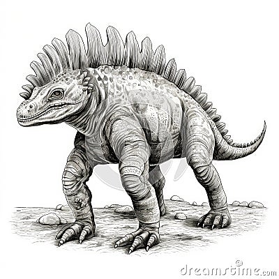 Dinosaur Sketch, Hand Drawn Sketched Stegosaurus Dino, Engraving Dinosaurs, Ink Jurassic Monster Stock Photo