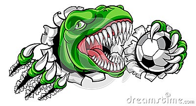 Dinosaur Soccer Football Player Sports Mascot Vector Illustration