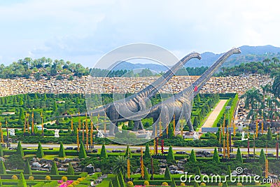 Dinosaur statue and ancient animal statue at Nong Nooch Tropical Botanical Garden, Chonburi Province of Thailand Editorial Stock Photo