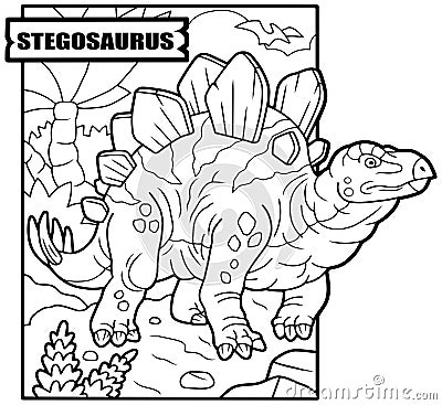 Dinosaur stegosaurus, coloring book, outline illustration Vector Illustration