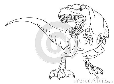 Dinosaur T Rex Outline Cartoon Coloring Book Page Vector Illustration