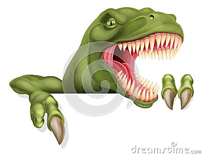 Dinosaur T Rex Pointing at Sign Cartoon Vector Illustration