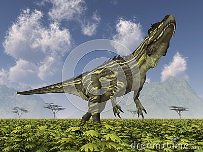 Dinosaur Torvosaurus in a landscape Cartoon Illustration