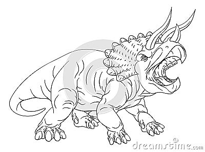 Dinosaur Triceratops Cartoon Coloring Book Page Vector Illustration