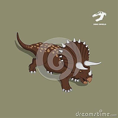 Dinosaur triceratops in isometric style. Isolated image of jurassic monster. Cartoon dino 3d icon Vector Illustration