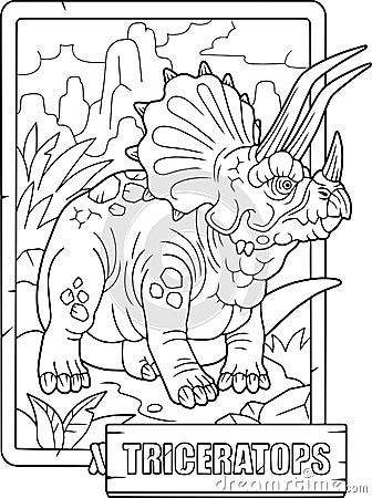 Dinosaur triceratops, outline illustration, coloring page Vector Illustration