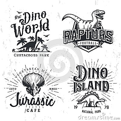 Dinosaur Vector Logo Set. Triceratops t-shirt illustration concept. Raptors college sport team insignia design template Vector Illustration