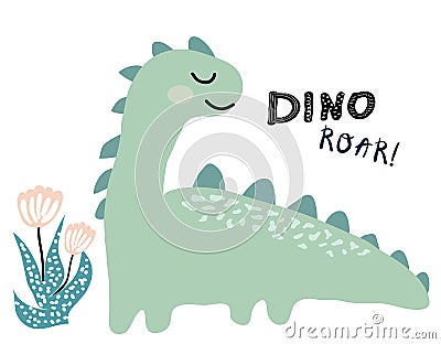 Dinosaur vector print in scandinavian style. chldish illustration for t shirt, kids fashion, fabric Cartoon Illustration