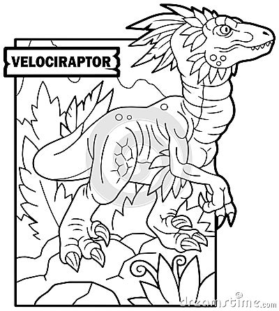 Dinosaur velociraptor, coloring page, outline illustration Vector Illustration