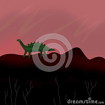 The dinosaur is walking on the destroyed land Stock Photo