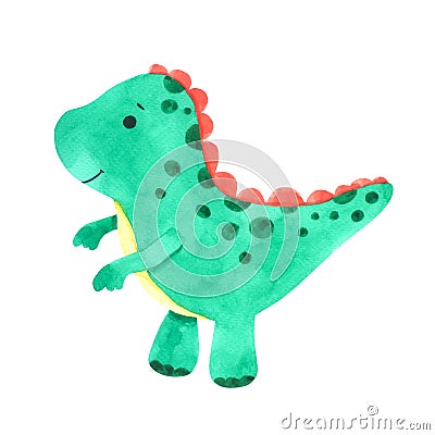 Dinosaur watercolor cartoon set. Cute dinosaur isolated on white background Stock Photo