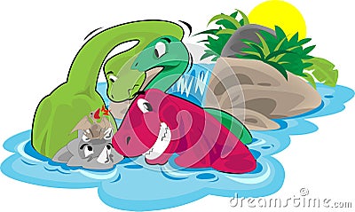 Dinosaurs Bath Vector Illustration