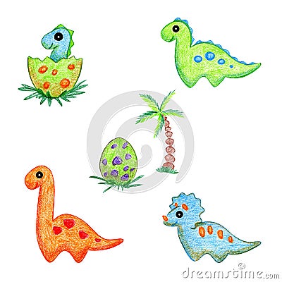 Dinosaurs cartoon hand drawing set Stock Photo