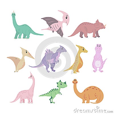 Dinosaurs colored set Vector Illustration