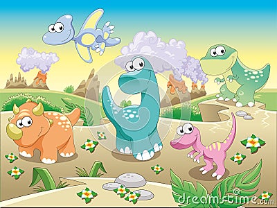 Dinosaurs Family with background. Vector Illustration